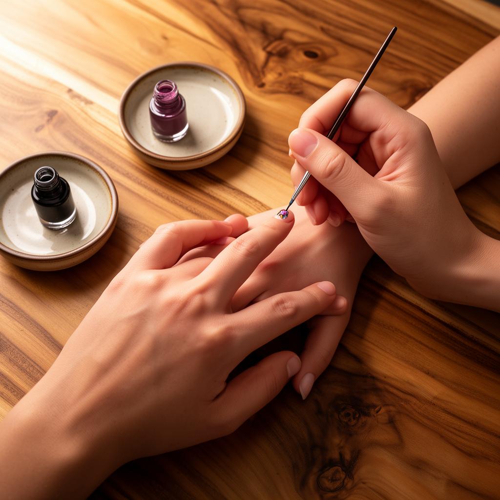 Master nail technician hand-painting nail detail with a fine brush